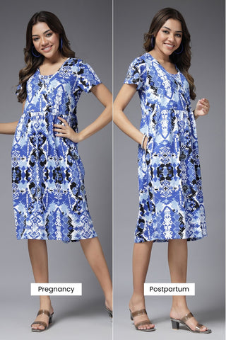 Blue Harmony Maternity and Feeding Dress