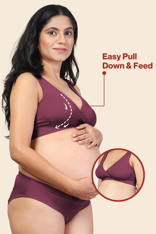 Full shot displays bra structure and fit under clothing.