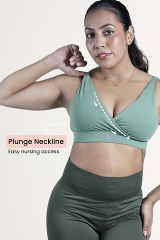 247 Extra Support Cotton Feeding Bra with Adjuster - Medium Green