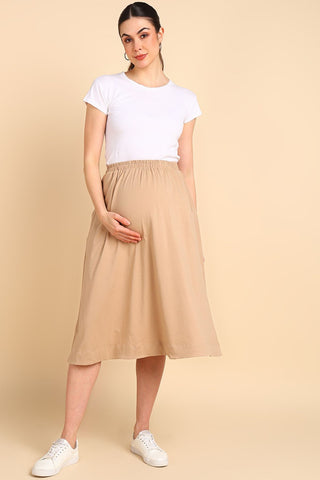Beige 100% Cotton Jersey Skirt with Detachable Strap & Pockets