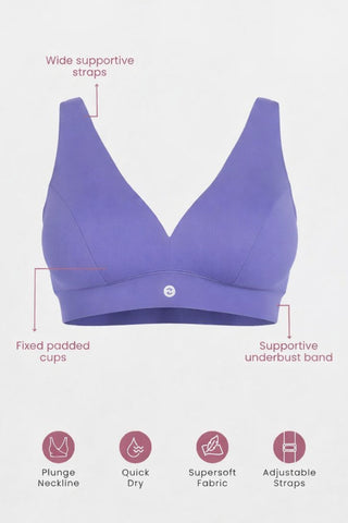 Fixed Padded Modal Maternity Feeding Bra with Support - Royal Blue