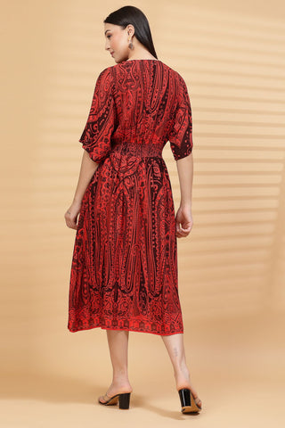 Red Paisley Print Maternity Feeding Dress