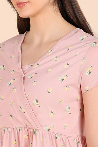 Light Pink Maternity Zipless Feeding Dress - House Of Zelena™