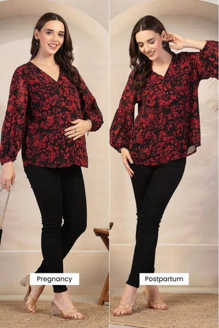 Burgundy Burst Maternity Zipless Feeding Top