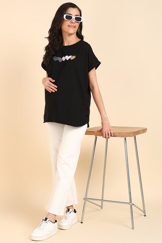 Black 100% Soft Cotton Zipless Maternity Feeding Top