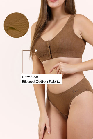 Ribbed Cotton Brown  Lounge Bra