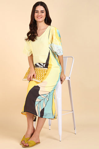 Yellow Printed Maternity Feeding Kaftan