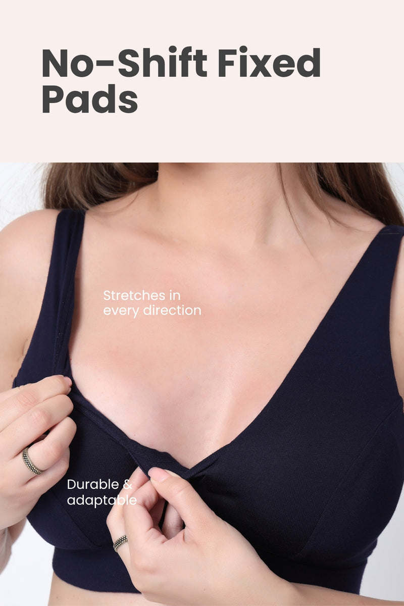 Fixed Padded Modal Maternity Bra with Support - Navy