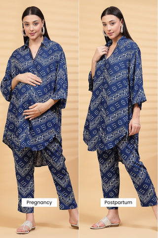 Blue Printed Zipless Feeding Co-ord Set - House Of Zelena™