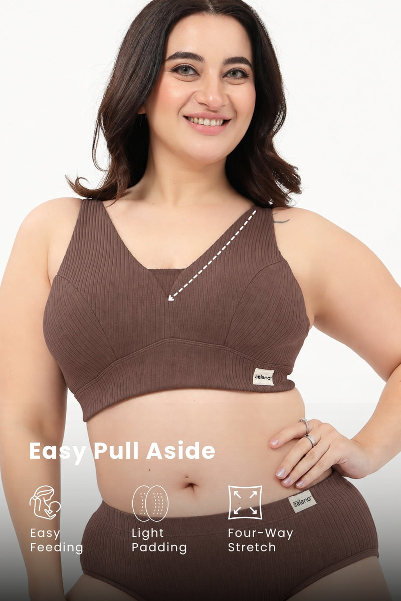 Natural Shape Wide Rib Bra - Mocha