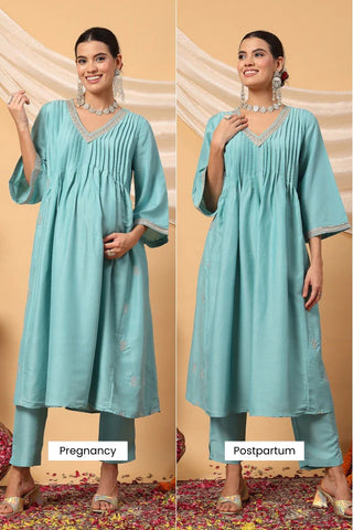 Elegant Turquoise Festive Glow Maternity Feeding Suit Set