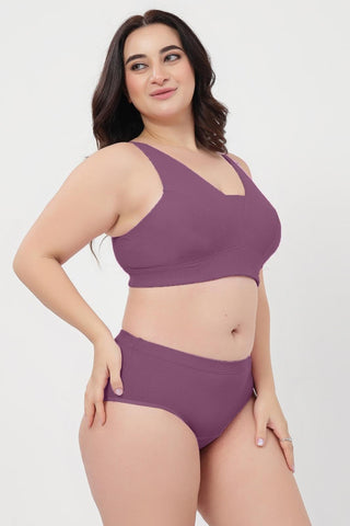 Sera Fine Rib Bra & Mid Rise Panty Set - Purple