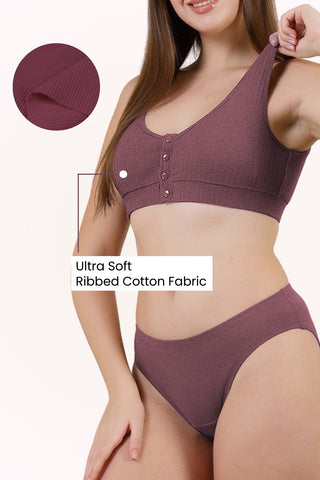 Ribbed Cotton Rosewood Lounge Bra