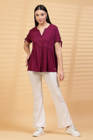 Burgundy Solid Button Top For Zipless Feeding