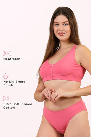 Ribbed Cotton Pink Lounge Bra