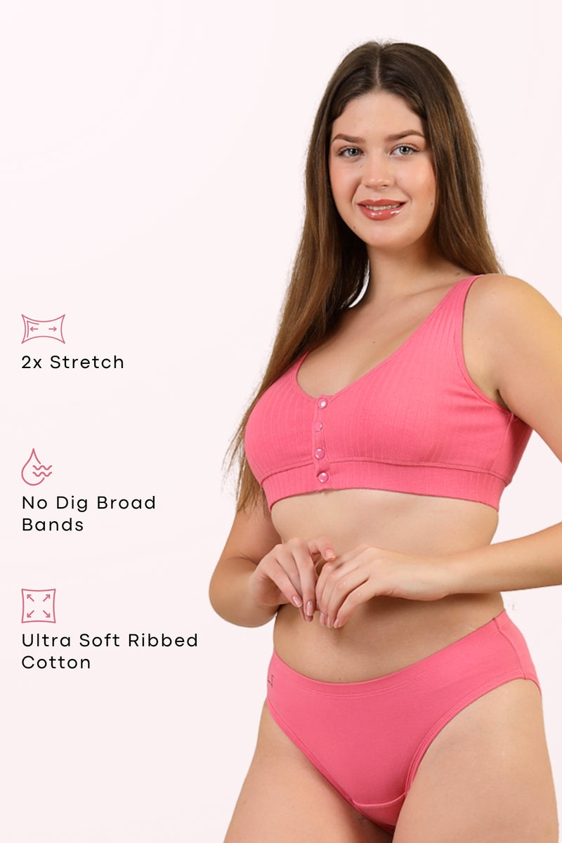 Ribbed Cotton Pink Lounge Bra