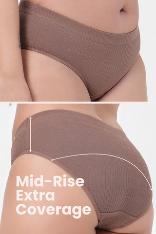 Sera Broad Rib Mid Rise Hipster Pack of 3 - (Blush, Mocha, Black)