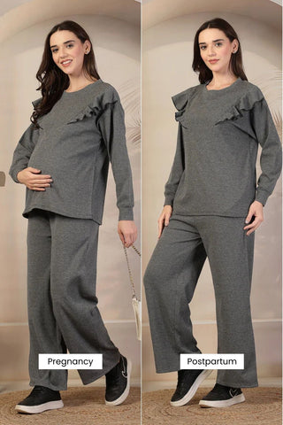 Ruffled Grey Maternity Pregnancy & Nursing Co-ord Set