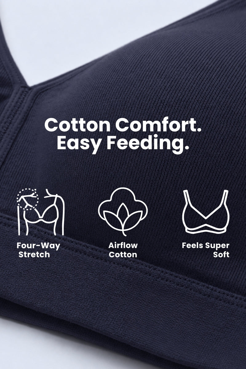 Lira Ribbed Cotton Nursing Padded Bra - Navy
