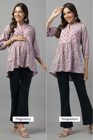 Floral Whimsy Maternity Zipless Feeding Peplum Top