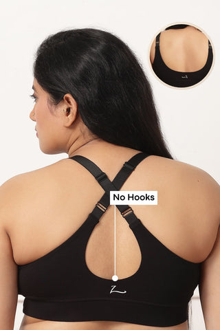 247 Extra Support Cotton Racerback Feeding Bra with Adjuster - Black