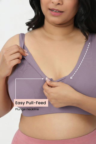SecureFit Cotton Fixed-Pad Feeding Bra - Lavender