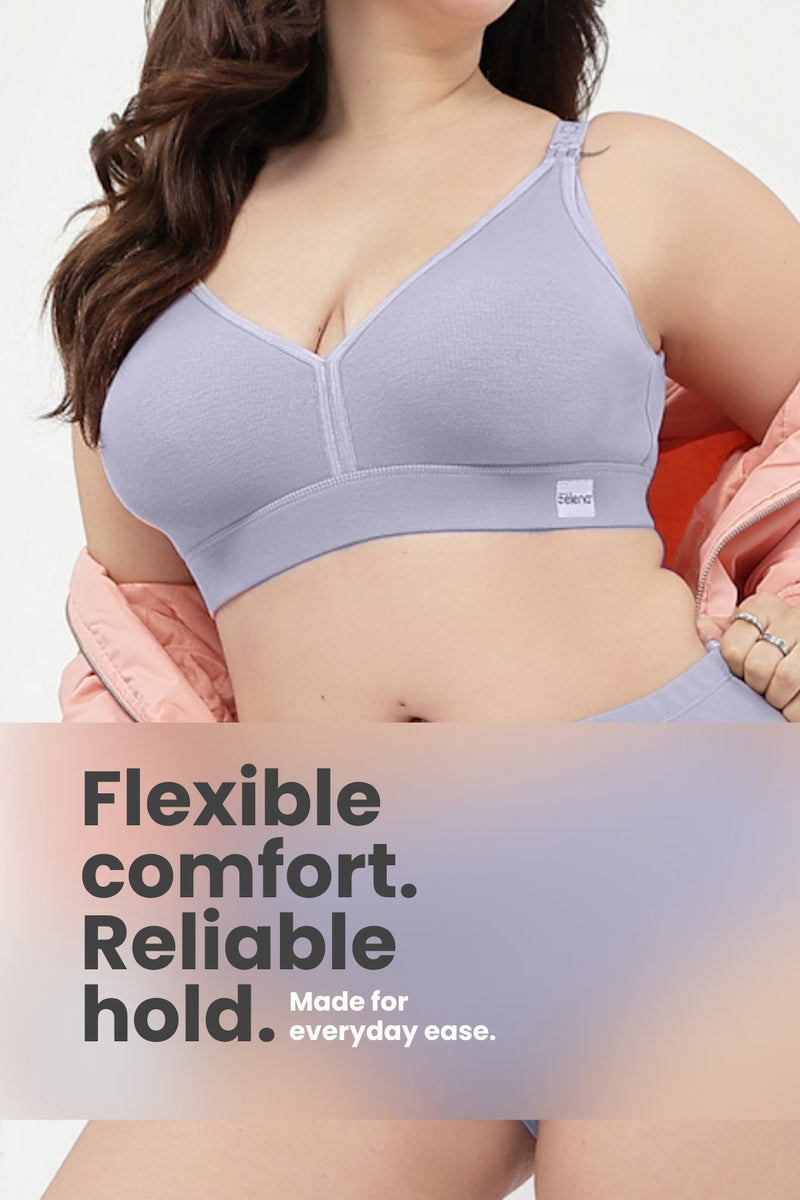 Lira Ribbed Cotton Nursing Padded Bra - M-Blue