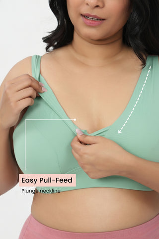 SecureFit Cotton Fixed-Pad Feeding Bra - Mint