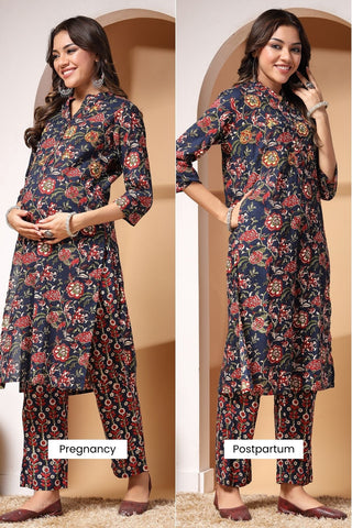 High-quality image of the Cotton texture and finish of the Midnight Bloom And Kurta Set.