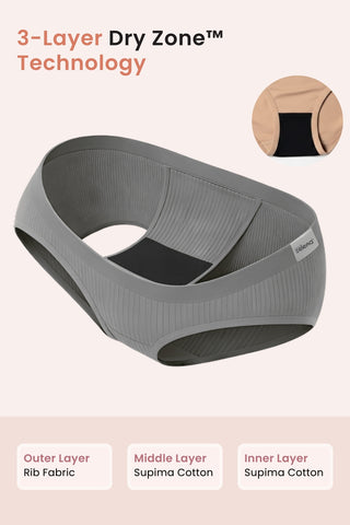 Sera Fine Rib Mid Rise Hipster Pack of 3 - (Skin, Grey Melange, Black)