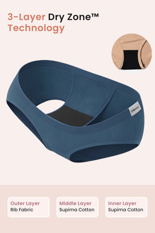 Sera Fine Rib Mid Rise Hipster Pack of 3 - (Skin, Airforce, Black)