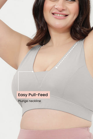 SecureFit Cotton Fixed-Pad Feeding Bra - Grey Melange