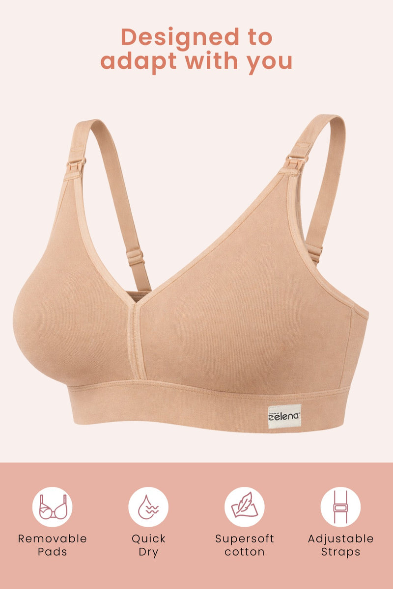 Lira Ribbed Cotton Nursing Padded Bra - Skin