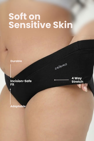 Modal C-Section Panties for Mothers (Pack of 4) (Black, Mauve, Navy & Matcha)