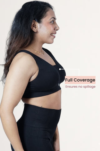 Fixed Padded Pack of 2 Modal Maternity Feeding Bra with Support - (Black, M-Blue)