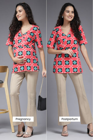 Geometric Grace Top zoom; pattern distribution is visible on the top half.