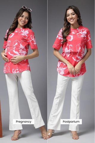 Coral Blossom Maternity Zipless Feeding Top