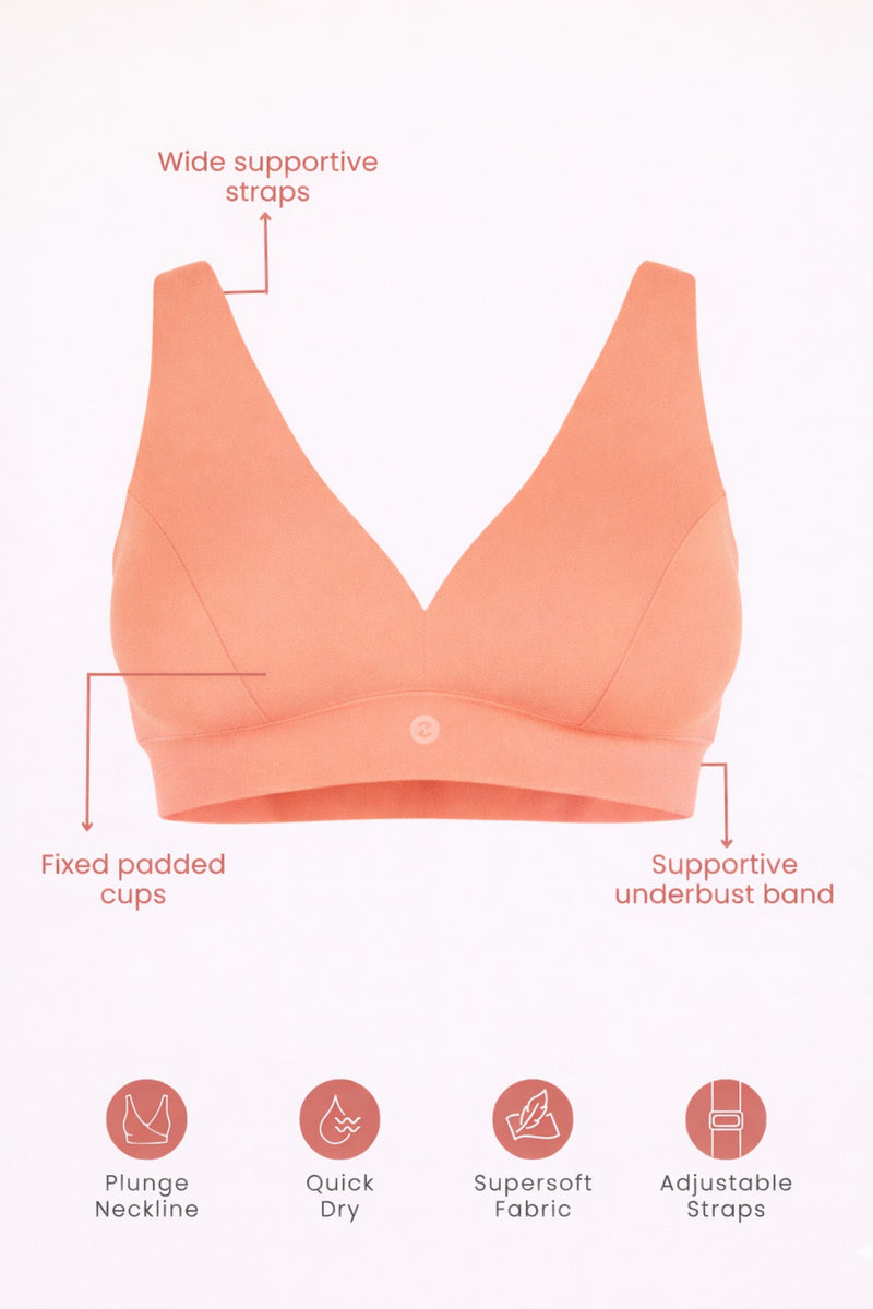 Fixed Padded Modal Maternity Bra with Support - Coral