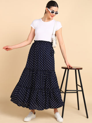 Midnight Blue Tiered Maternity Skirt with Smocked Waistband & Pockets