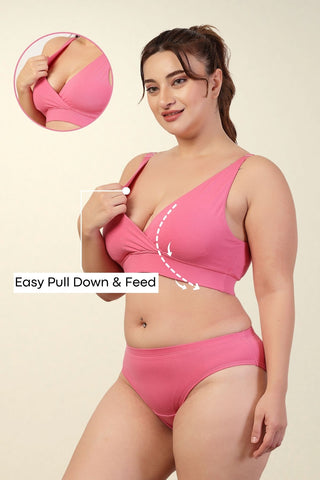 247 Extra Support Cotton Feeding Bra with Adjuster - Fuchsia