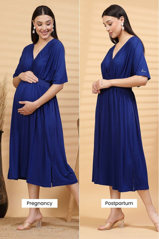 Blue Smocked Dress with Pockets; functional pockets add convenience.