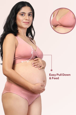 Full shot displays bra structure and fit under clothing.