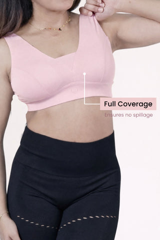 Fixed Padded Modal Maternity Feeding Bra with Support - Light Pink