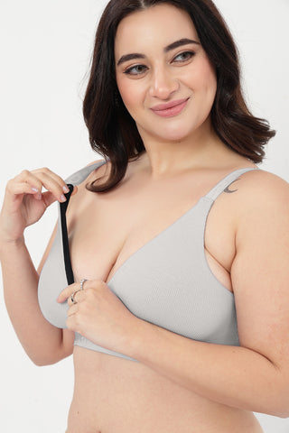 Zena Fine-Rib Bra - Grey Melange