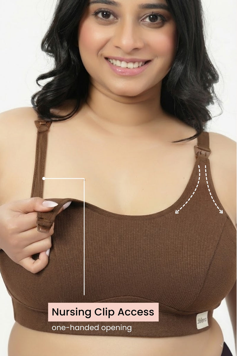 Riva Fine-Rib Cotton Feeding Bra - Mocha