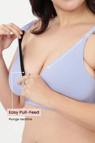 Zena Fine-Rib Bra - Soft Blue