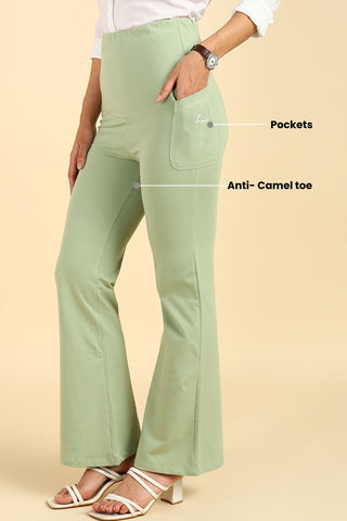 Fit & Flare Cotton Pistachio Green Maternity Pants (Pregnancy & Postpartum)