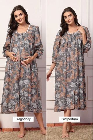 Earthy Elegance Comfort Cotton Zipless Feeding Maternity Maxi