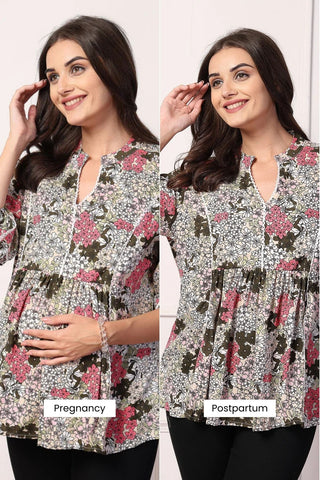 Floral Embrace Maternity Feeding Top with Zip