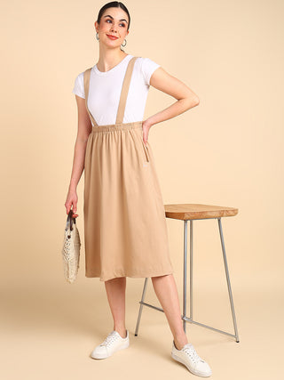 Beige 100% Cotton Jersey Pregnancy Skirt with Detachable Strap & Pockets